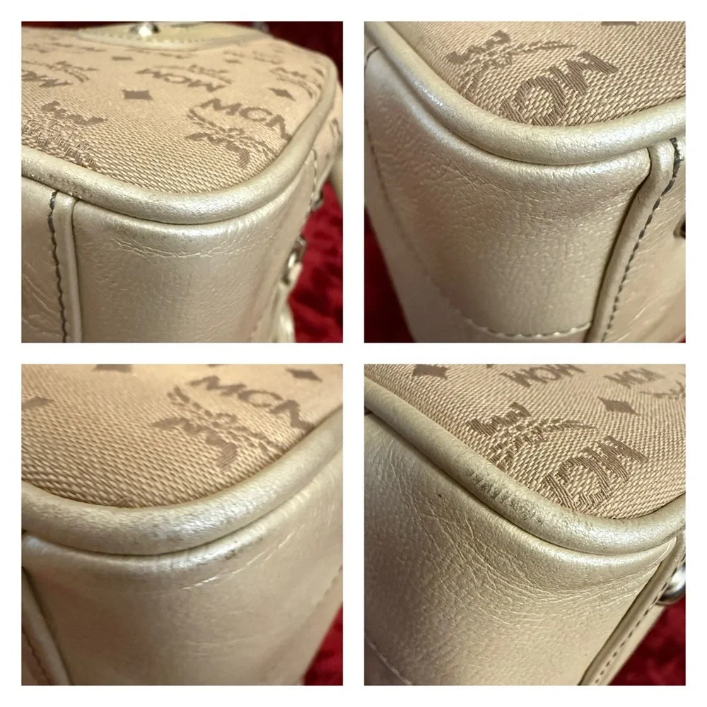 MCM Cream Satchel Bag with detachable tassel